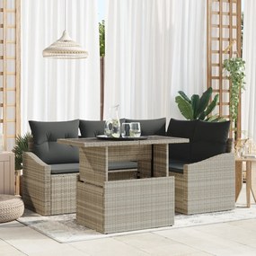 vidaXL Set sofa grădină 5 piese cu perne, gri deschis, din rattan poli