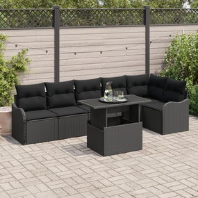 vidaXL Set de canapele pentru grădină cu pernă 7 pcs Negru Rattan poli