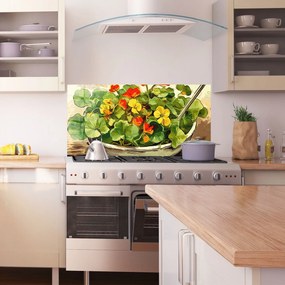 Panou Sticla Bucatarie, 60x150cm, Protectie aragaz, Antistropi, Termorezistent, Alimente, Legume, Flower Food