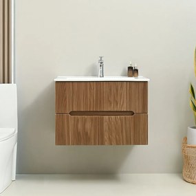 Mască de baie Trent 80 cu chiuvetă ceramică, 2 sertare, stejar apus de soare