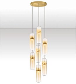 Lustra moderna cu 7 pendule LED, Metal, Auriu, Sticla, Amber, Norma