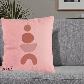 Perna Decorativa Geometric Boho Cercuri si Arc, 40x40 cm, Roz, Husa Detasabila, Perna Inclusa, BEKZ®