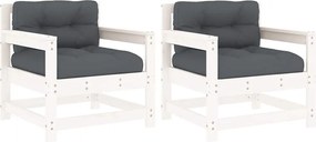 vidaXL Scaune de grădină cu perne, 2 buc., alb, lemn masiv de pin