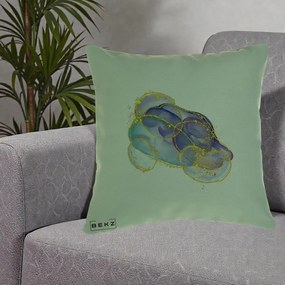 Perna Decorativa Abstract Acuarela Albastru-Mov cu Cercuri Aurii, 40x40 cm, Verde, Husa Detasabila, Perna Inclusa, BEKZ®