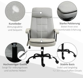 Vinsetto Scaun de birou cu funcție de masaj, scaun de gaming reglabil în înălțime cu funcție de masaj, scaun ergonomic de birou, scaun de masaj pentru coloana lombară cu senzație de in/out, Bej 63 x 70 x 112-121 cm | Aosom Romania