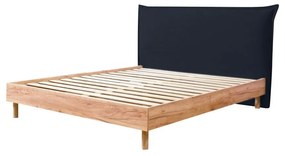 Pat matrimonial albastru închis/natural cu somieră 160x200 cm Charlie – Bobochic Paris