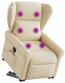 vidaXL Fotoliu electric de masaj rabatabil cu ridicare, crem, textil