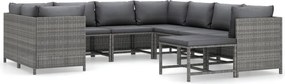 vidaXL Set mobilier de grădină cu perne, 9 piese, gri, poliratan