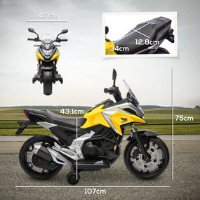 AIYAPLAY Motocicletă Electrică Copii, Licențiată Honda, Faruri Roți Antrenament, Galbenă | Aosom Romania