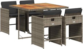 vidaXL Set mobilier de grădină cu perne, 5 piese, gri, poliratan