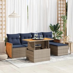 vidaXL Set mobilier grădină cu perne 6 piese gri poliratan/lemn acacia