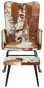 339705 vidaXL Scaun balansoar cu taburet, maro, piele naturală