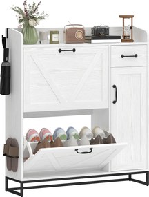 HOMCOM Pantofar îngust cu 2 sertare basculante și polițe reglabile pentru 12 perechi, pentru spații reduse, 106,7x26x116 cm, Alb | Aosom Romania