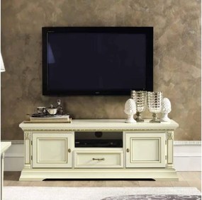 Comodă TV lemn masiv crem Victoria Patinat, 170 × 51 × 50 cm - Nuc