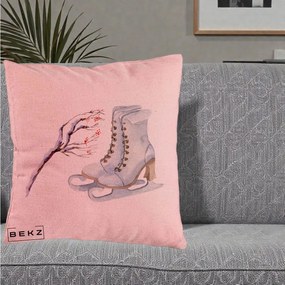Perna Decorativa Patine cu Ramuri Inzapezite, 40x40 cm, Roz, Husa Detasabila, Perna Inclusa, BEKZ®