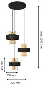 Lustră pe cablu VOLTA 3xE27/15W/230V neagră/aurie