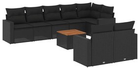 3256538 vidaXL Set mobilier de grădină cu perne, 9 piese, negru, poliratan