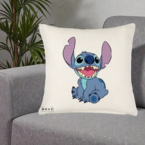 Perna Personalizata Stitch Zambitor, 40x40 cm, Crem Reliefat, Husa Detasabila, Perna Inclusa, BEKZ®