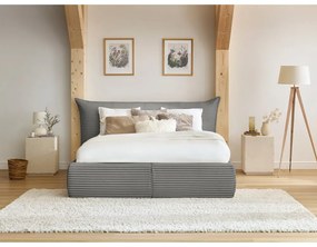 Pat matrimonial gri tapițat cu spațiu de depozitare cu somieră 180x200 cm Jade – Bobochic Paris