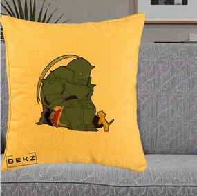 Perna Personalizata Fullmetal Alchemist Alphonse cu Pisici, 40x40 cm, Galben, Husa Detasabila, Perna Inclusa, BEKZ®