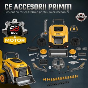 AIYAPLAY Atelier Excavator Jucărie pentru Copii cu Motor, 68 Accesorii, Efect Abur și Sunete, 46x41x47 cm, Galben | Aosom Romania