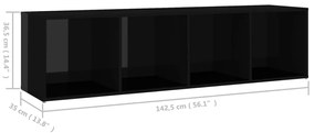 Comoda TV, negru extralucios, 142,5x35x36,5 cm, PAL 1, negru foarte lucios, 142.5 x 35 x 36.5 cm