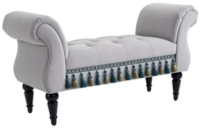 HOMCOM Bancă Banca capitonată Catifea Scaun cu brațe Lemn masiv de hevea Gri 40P x 117L x 58H cm | Aosom Romania