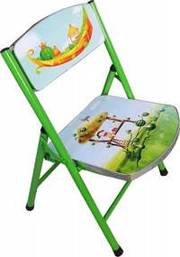 Masuta pliabila pentru copii din MDF Novokids™ Round folding table, Cu doua scaune pliabile, Diametru 60 cm, 2 niveluri de inaltime, Suprafata