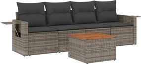 vidaXL Set canapea de grădină cu perne, 5 piese, gri, poliratan