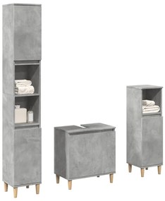 vidaXL Set mobilier de baie, 3 piese, gri beton, lemn compozit