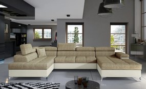 Canapea modulara, extensibila, cu spatiu pentru depozitare, 345x202x90 cm, Eduardo L01, Eltap (Culoare: Verde inchis / Gri deschis)