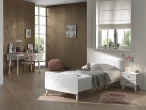 Set Pat Single, Noptieră și Birou pentru Copii, 3 Piese, 90x200 cm, Alb Satinat (Pin Masiv și MDF) – Billy – Vipack