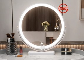 Set MARGOT LONG – Masă de Toaletă pentru Machiaj, Oglindă Alba iluminată LED, Control Touch, 6 sertare, Comoda, Scaun, Difuzor Bluetooth, Zona încărcare fără fir, Alb, 100x40x75 cm