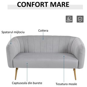 HOMCOM Canapea 2 Locuri Design Modern Captusita cu Cotiere si Spatar, Gri