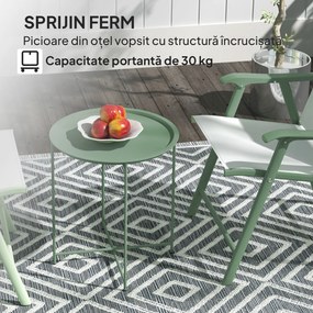 Outsunny Masă de grădină cu tavă detașabilă și picioare pliabile din oțel, Ø46x50 cm, verde | Aosom Romania