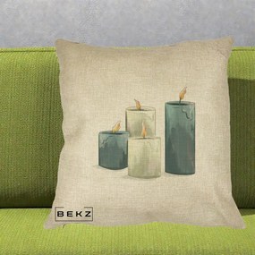 Perna Decorativa Lumanari Hygge Alb-Verde, 40x40 cm, Crem, Husa Detasabila, Perna Inclusa, BEKZ®