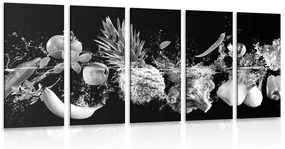 Tablou 5-piese fructe și legume organice în design alb-negru
