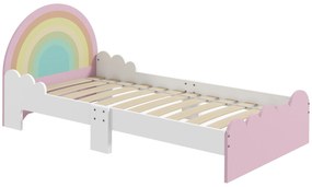 ZONEKIZ Cadru Pat Pentru Copii Mici, Mobilier Dormitor Copii Design Curcubeu Pentru Copii Cu Varsta Cuprinsa Intre 3-6 ani, 143 x 74 x 66 cm, Roz
