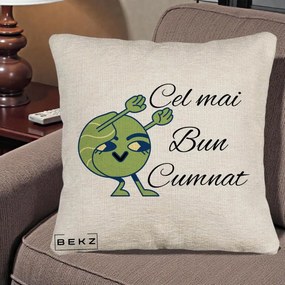 Cadou pentru Cumnat - Perna Personalizata Cel mai Bun Cumnat cu Personaj Funny Verde, 40x40 cm, Bej Canapea, Husa Detasabila, Perna Inclusa, BEKZ®