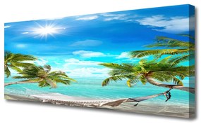 Tablou pe panza canvas Sun Sea Palm Hamac Peisaj Alb Albastru Maro Alb