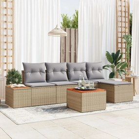 vidaXL Set de Sofa pentru Grădină de 6 Piese cu Pernițe Bej Ratan Poli Acacia