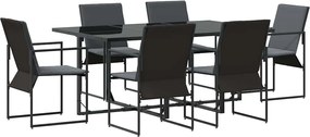 vidaXL Set de masă pentru grădină 7 pcs Negru Oțel
