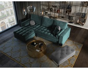 Colțar extensibil din catifea cu șezlong stânga Milo Casa Santo, verde petrol