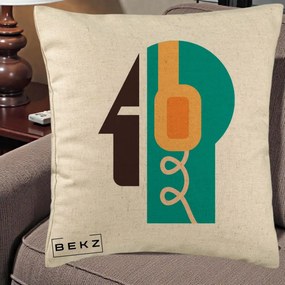 Perna Personalizata Retro Casti Muzicale, 40x40 cm, Bej, Husa Detasabila, Perna Inclusa, BEKZ®