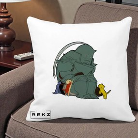 Perna Personalizata Fullmetal Alchemist Alphonse cu Pisici, 40x40 cm, Alba Mata, Husa Detasabila, Perna Inclusa, BEKZ®