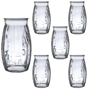 Set 6 pahare din sticla decorate in relief cu frunze de 500 ml, Cesiro