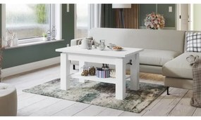 Masă extensibilă ADONIS albă cu poliță, pentru living și dining