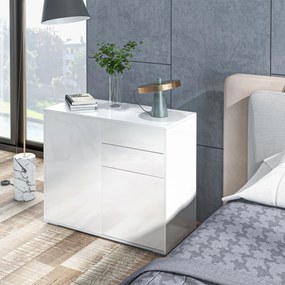 HOMCOM Comodă Elegantă cu Deschidere Touch, 2 Dulapuri și 2 Sertare, pentru Living și Dormitor, 79x36x74cm, Alb Lucios | Aosom Romania