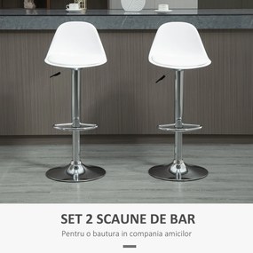 Set de 2 scaune de bar cu spatar si suport picioare, pivotante cu inaltime reglabila, 40x42x82-104cm, alb HOMCOM | Aosom Romania