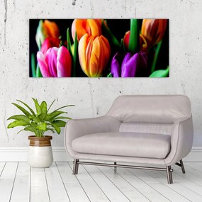 Tablou -Lalele pe fond negru (120x50 cm)